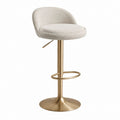 Tabouret de bar réglable beige en polyester avec piètement rond doré 52 x 53 x 93-113 cm