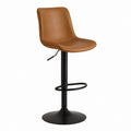 Tabouret de bar réglable marron en cuir synthétique PU avec pied noir 90-112 cm