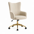 Fauteuil de bureau pivotant beige en polyester avec accoudoirs base dorée à roulettes 65 x 65 x 100-110 cm