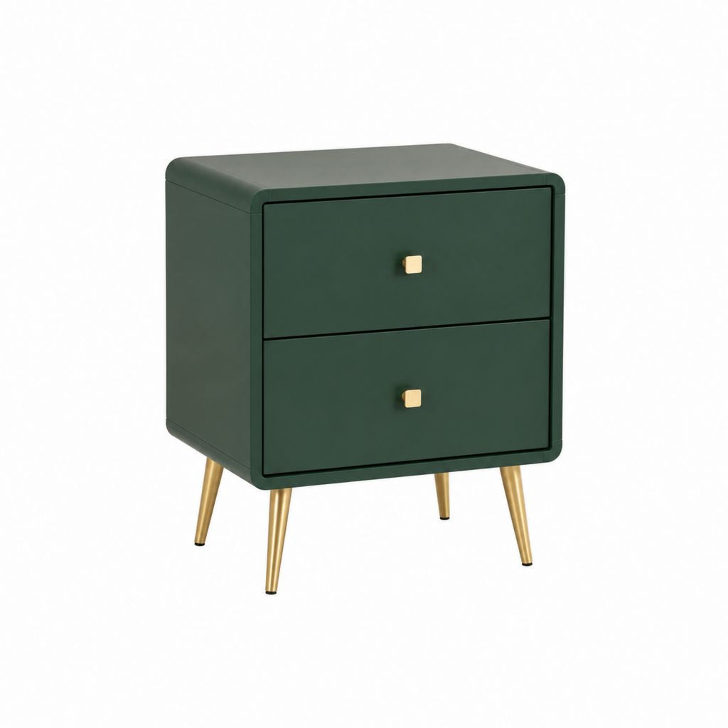 Table de chevet rectangulaire 2 tiroirs vert foncé en MDF et acier 50 x 40 x 60 cm