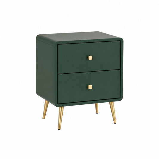 Table de chevet rectangulaire 2 tiroirs vert foncé en MDF et acier 50 x 40 x 60 cm