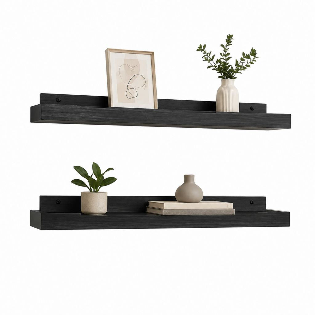 Lot de 2 étagères murales flottantes noires en panneau MDF 80 x 12 x 10 cm
