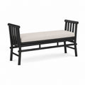 Banc de jardin 2 places noir en bois d'acacia avec coussin beige 120 x 50 x 90 cm