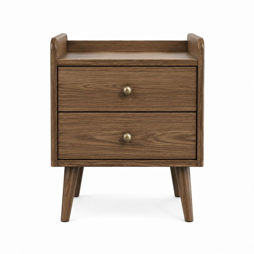 Table de chevet 2 tiroirs marron effet chêne en MDF 45 x 35 x 65 cm