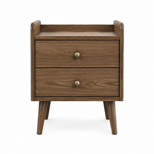 Table de chevet 2 tiroirs marron effet chêne en MDF 45 x 35 x 65 cm