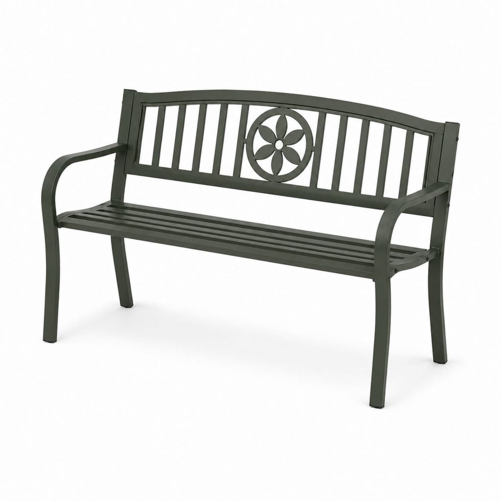 Banc de jardin 2 places vert foncé en acier 122 x 60 x 87 cm