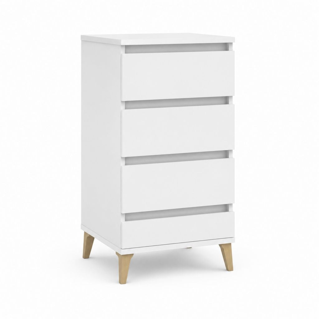 Meuble de chevet 4 tiroirs blanc en panneaux de particules rectangulaire 40 x 35 x 75 cm