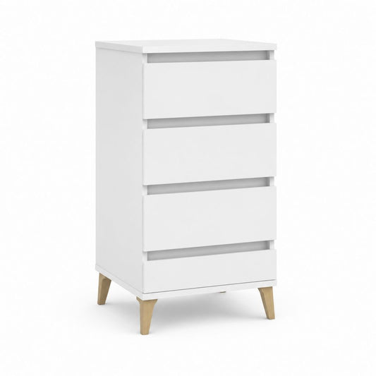 Meuble de chevet 4 tiroirs blanc en panneaux de particules rectangulaire 40 x 35 x 75 cm