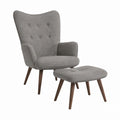 Fauteuil à oreilles avec repose-pieds gris en polyester pieds en hévéa massif 78 x 82 x 101 cm