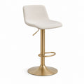 Tabouret de bar réglable beige en polyuréthane et acier doré avec dossier 94-115 cm