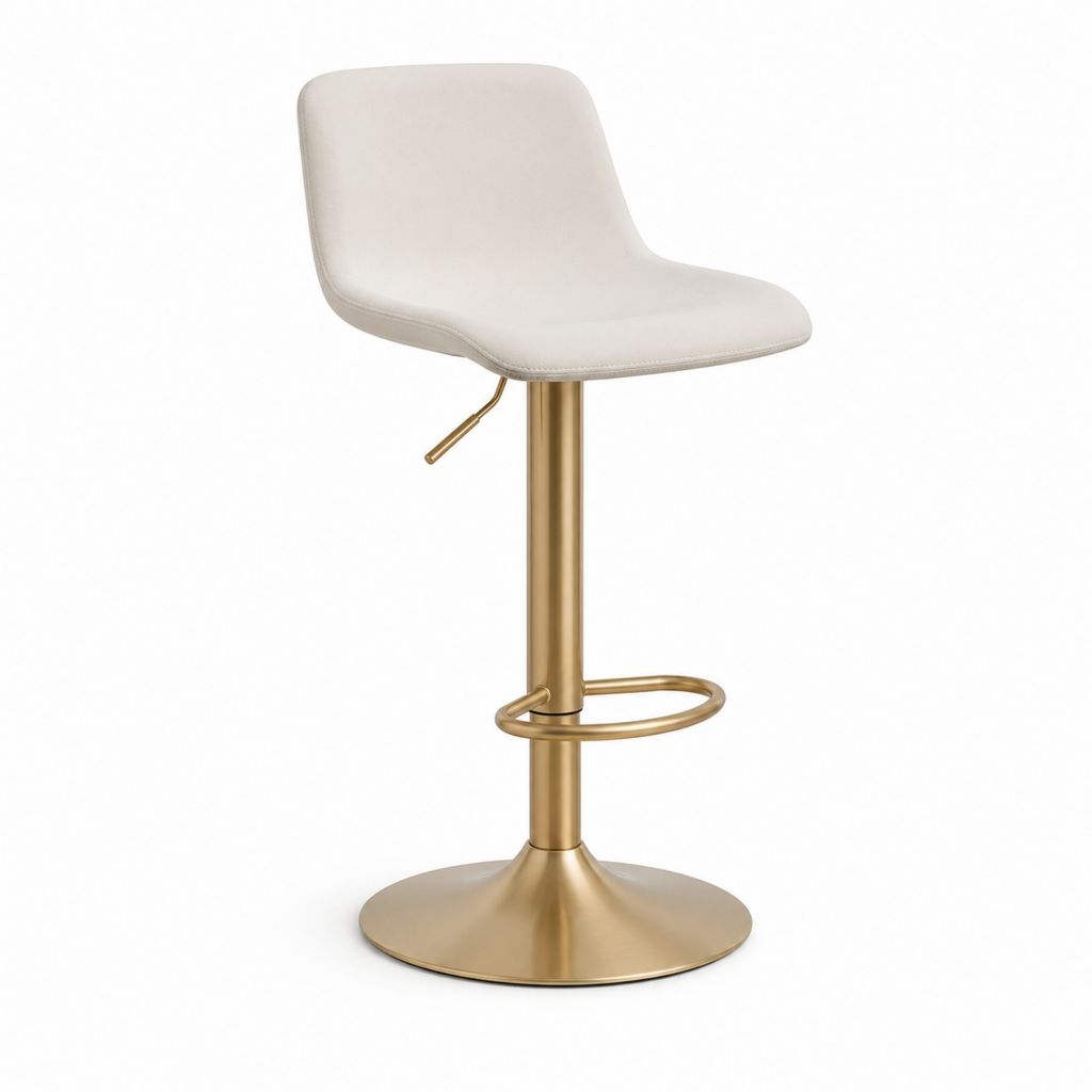 Tabouret de bar réglable beige en polyuréthane et acier doré avec dossier 94-115 cm