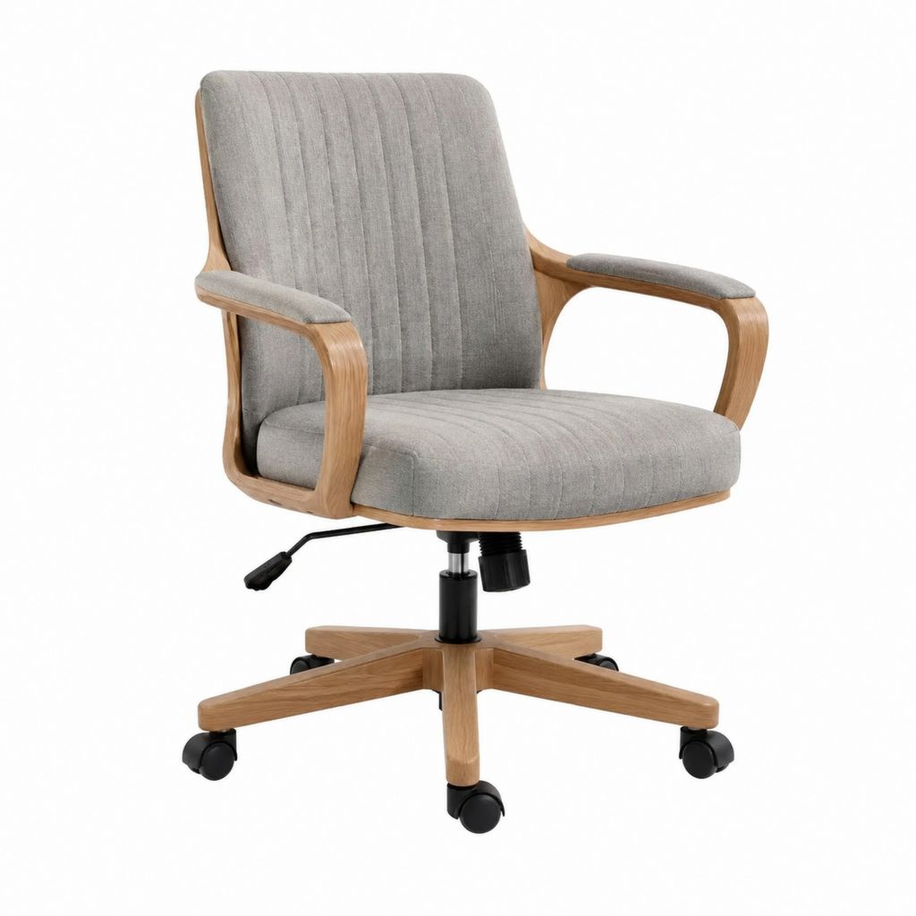 Chaise de bureau pivotante réglable gris en polyester et contreplaqué 62 x 65 x 90-100 cm