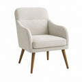 Fauteuil de salon beige en polyester avec pieds en bois massif dossier arrondi 70 x 75 x 88 cm