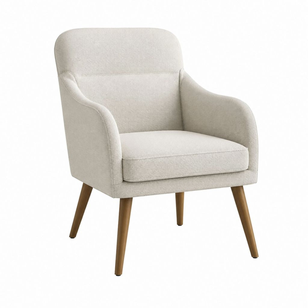 Fauteuil de salon beige en polyester avec pieds en bois massif dossier arrondi 70 x 75 x 88 cm