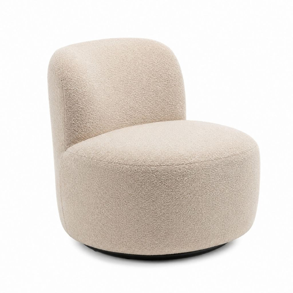 Fauteuil pivotant arrondi beige en polyester bouclette 75 x 75 x 70 cm