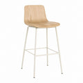 Tabouret de bar avec dossier beige et blanc en contreplaqué plaqué chêne et acier 48 x 51 x 99 cm