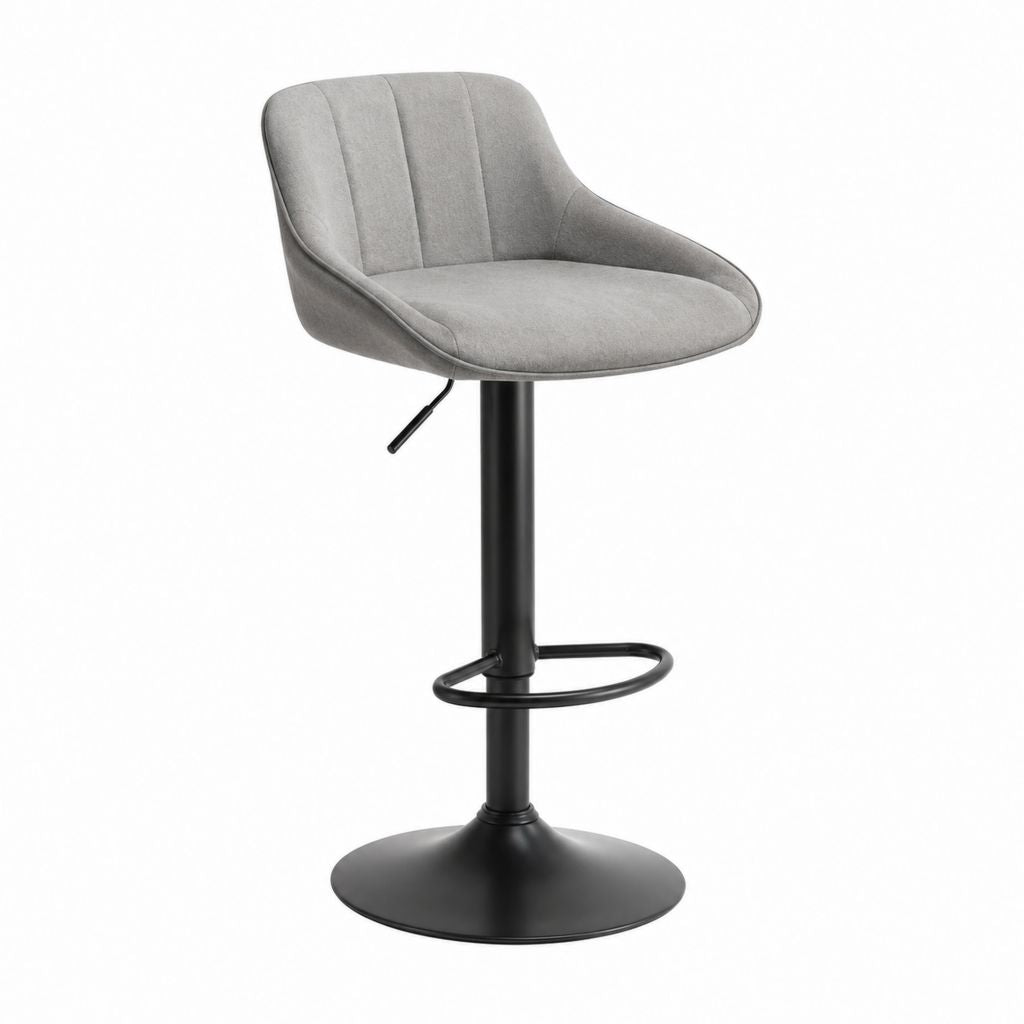 Tabouret de bar réglable gris en polyester effet velours avec piètement en acier noir 54 x 51 x 94-115 cm