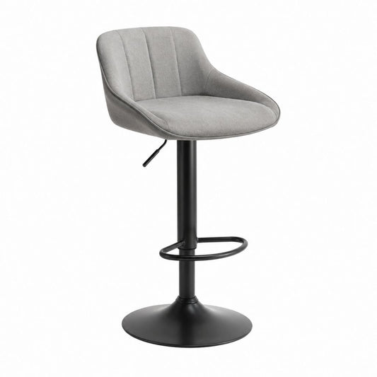 Tabouret de bar réglable gris en polyester effet velours avec piètement en acier noir 54 x 51 x 94-115 cm