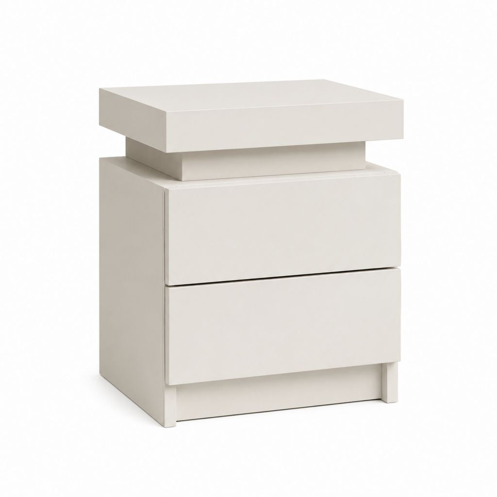 Table de chevet blanche en MDF rectangulaire à 2 tiroirs 50 x 40 x 55 cm