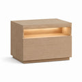 Table de chevet rectangulaire en panneaux MDF plaqués chêne clair avec éclairage LED 50 x 40 x 45 cm