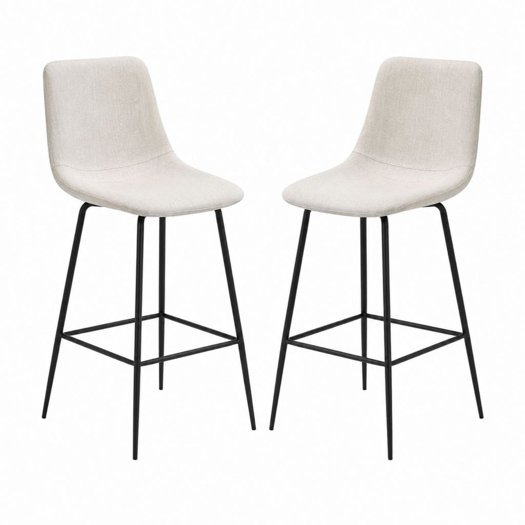 Lot de 2 tabourets de bar beige en polyester avec piètement en acier noir 45 x 52 x 96 cm
