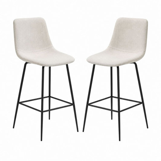 Lot de 2 tabourets de bar beige en polyester avec piètement en acier noir 45 x 52 x 96 cm