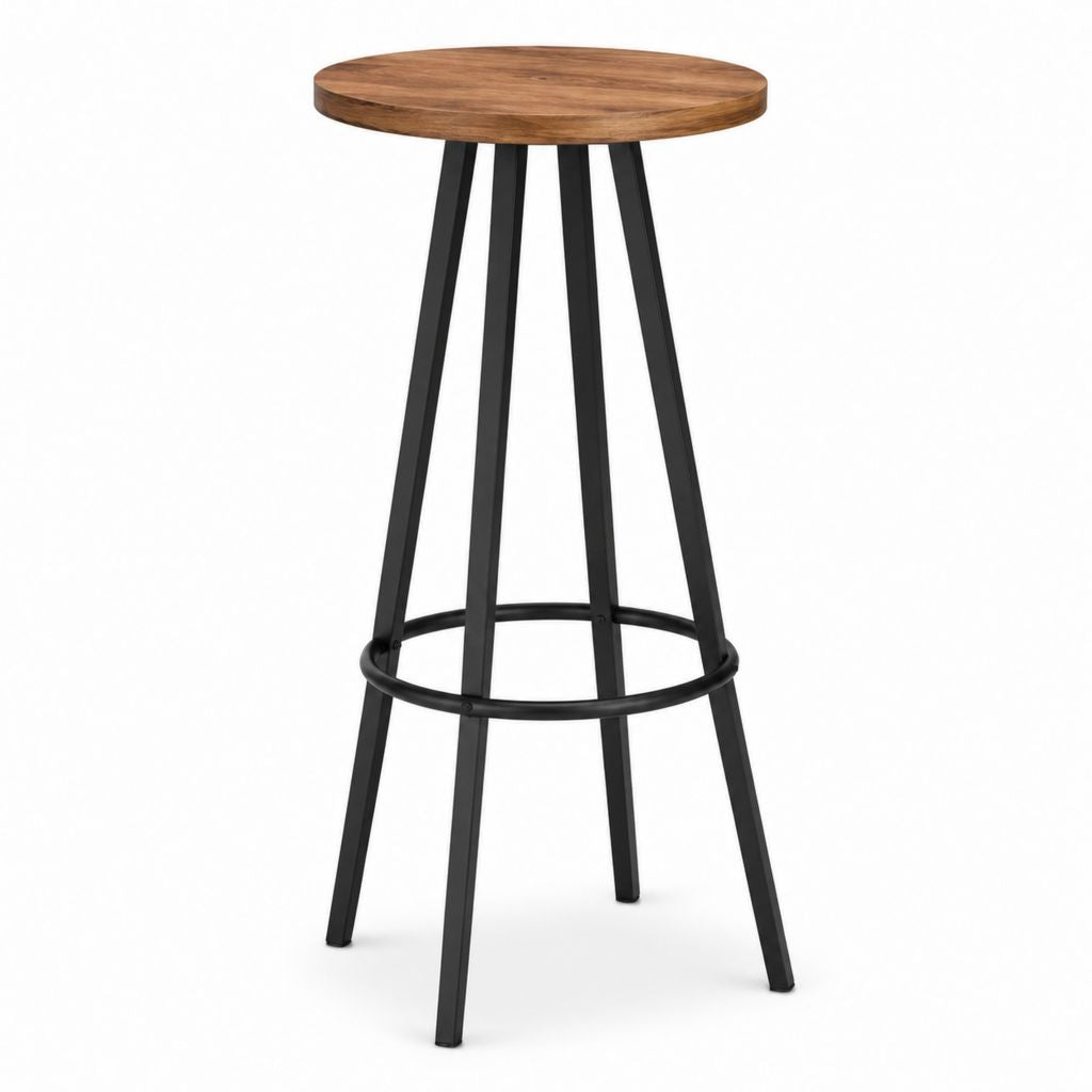 Tabouret de bar rond marron et noir en bois massif et acier 75 cm